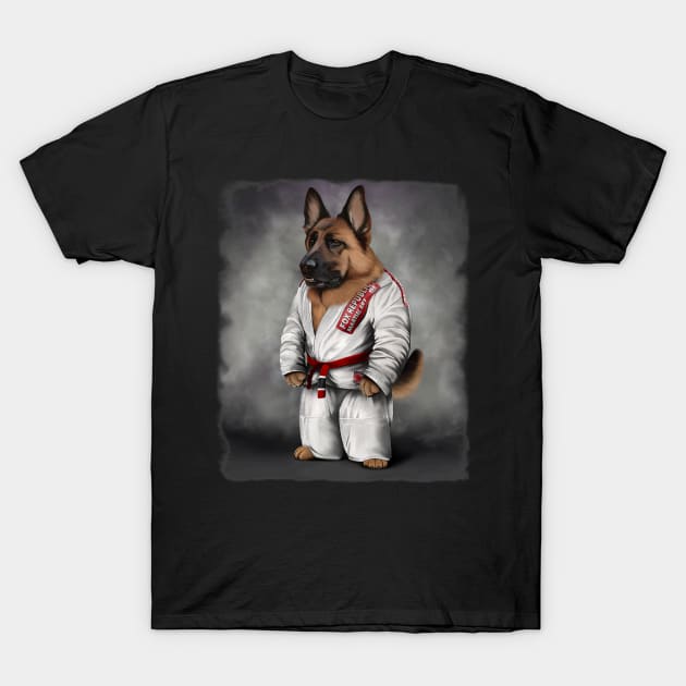 German Shepherd Dog Judo Karate Master in White Judo T-Shirt by FogHaland86